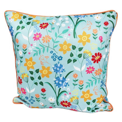 Peggy Wilkins Water Resistant Outdoor Garden Cushion Wild Blooms Blue from B&Q