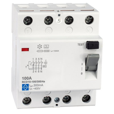 Lewden Rcd10-100/300/4A 100A 4 Pole 300Ma Type A Rcd 10Ka from B&Q