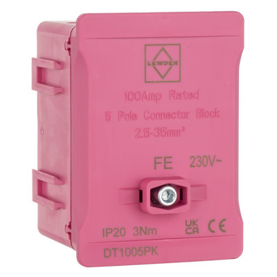Lewden Dt1005Pk 100A Single Pole Connector Block Pink from B&Q