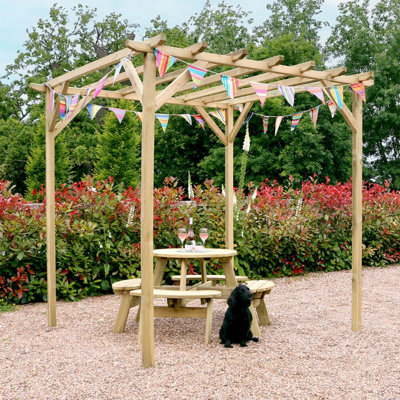 B&Q -  Newbury Wooden Garden Arch Pergola 2.4M By  Outdoor Living