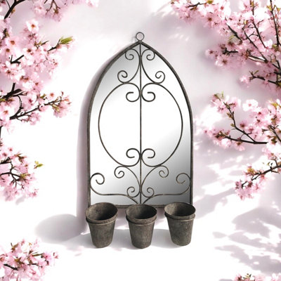 73Cm Rusty Wall Mirror With Triple Planter from B&Q