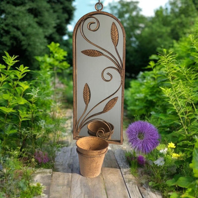 56Cm Rusty Wall Mirror With Planter from B&Q