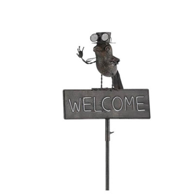 Minster Bird "welcome" Garden StakeMetalL8 X W11 X H53 Cm from B&Q