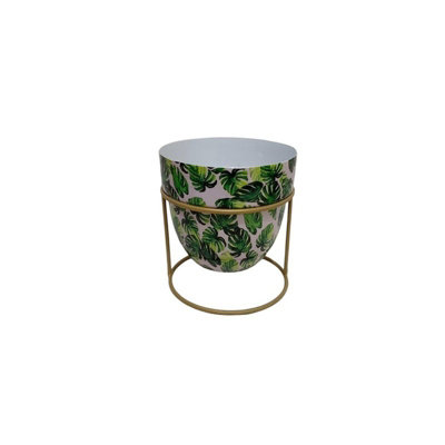 Minster Decorative Planter In StandIronL13 X W13 X H13 CmGreen/white from B&Q