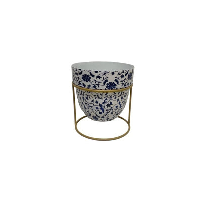 Minster Decorative Planter In StandIronL13 X W13 X H13 CmWhite/blue from B&Q