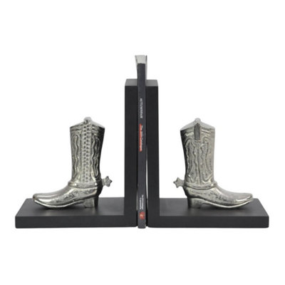 Minster Boot Bookends BookshelfAluminiumL10 X W15 X H18 CmSilver/black from B&Q