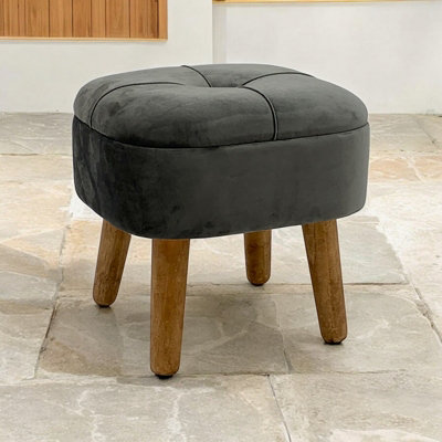 Minster StoolWood/velvetL30 X W30 X H34 CmGrey from B&Q