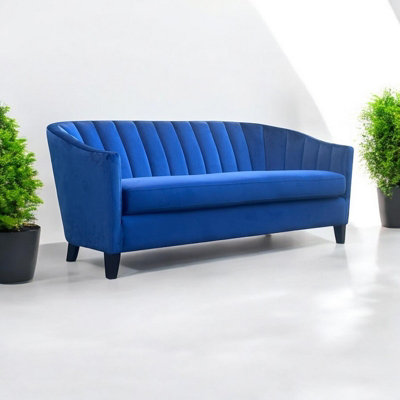 Minster 3 Seater SofaVelvetL74 X W189 X H80 CmBlue from B&Q