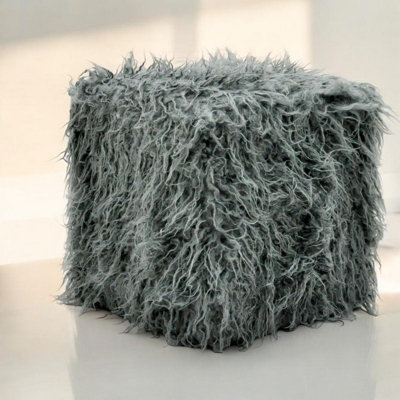 Minster Fluffy FootstoolL38 X W38 X H38 CmDark Grey from B&Q