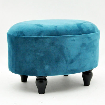 Minster Oval FootstoolVelvetL27 X W40 X H30 CmBlue from B&Q