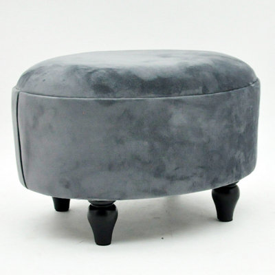 Minster Oval FootstoolVelvetL27 X W40 X H30 CmGrey from B&Q