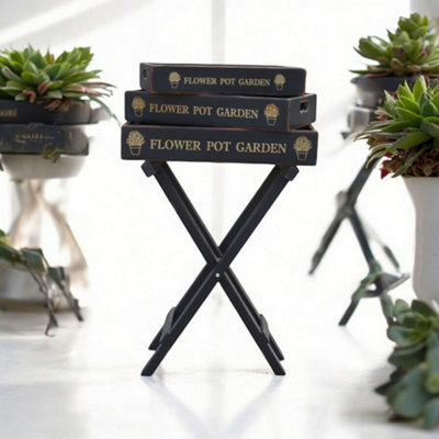 Set 3 Black Wooden Garden Toffee Trays from B&Q