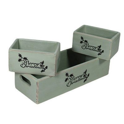 B&Q -  Wooden Boxes (Set Of 3)Rustic Green