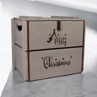 Minster Merry Christmas BoxWoodL36 X W42 X H30 CmRustic Grey from B&Q