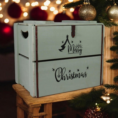 Minster Merry Christmas BoxWoodL36 X W42 X H30 CmRustic Green from B&Q