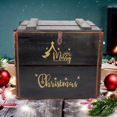 Minster Merry Christmas BoxWoodL36 X W42 X H30 CmBlack from B&Q