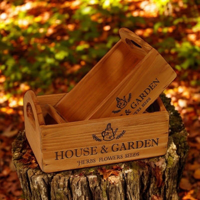 Minster "House & Garden" - Flower Planters (Set Of 2) - Wood