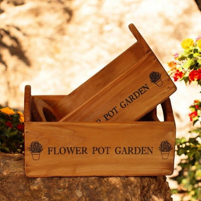 Minster "Flower Pot Garden" - Flower Planters (Set Of 2) - Wood