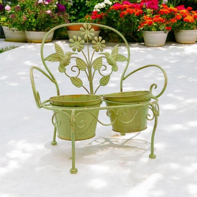Minster Double Garden PlanterMetalL29 X W46 X H44 CmLeaf Green from B&Q