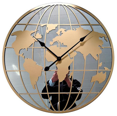 60Cm World Map Mirror Wall  Clock from B&Q