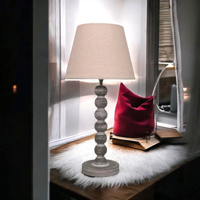 51Cm Wooden Shaped Lamp And Fabric Shade from B&Q