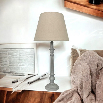 54Cm Wooden Shaped Lamp And Fabric Shade from B&Q