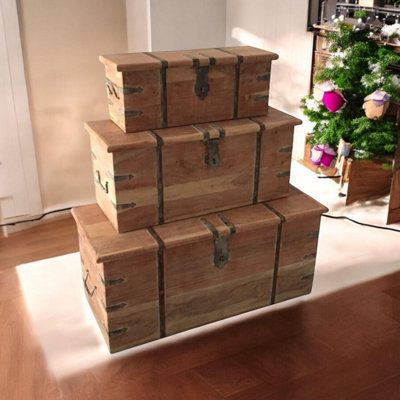 32/80/101Cm Set Of 3 Wooden Chests from B&Q