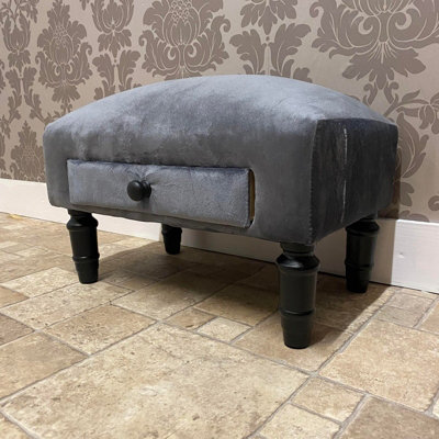 Minster Footstool With DrawerVelvetL25 X W45 X H28 CmGrey from B&Q