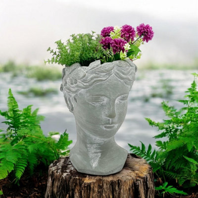 35Cm Grey Cement Bust Pot Garden Ornament from B&Q