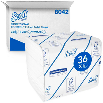Scott Control Folded Toilet Tissue 8042 2-Ply Bulk Toilet PaperHygienicEmbossedFsc CertifiedMade With Recycled Fibre, from B&Q