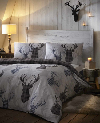 Portfolio Home Tartan Stag Grey Single Duvet Cover And Pillowcase from B&Q