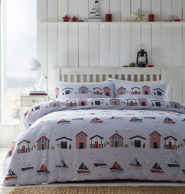 Portfolio Home Beach Huts Double Duvet Cover And Pillowcases Set from B&Q