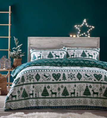 Portfolio Home Noel Teal Single Duvet Cover And Pillowcase from B&Q