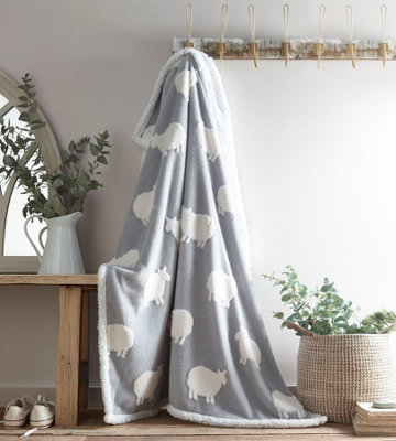 Portfolio Home Sheep Sherpa Fleece Throw 130X170Cm  Grey from B&Q