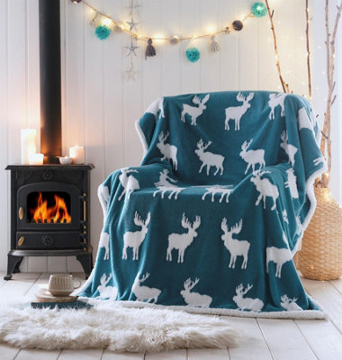 Portfolio Home Moose Sherpa Fleece Throw 130X170Cm  Blue from B&Q
