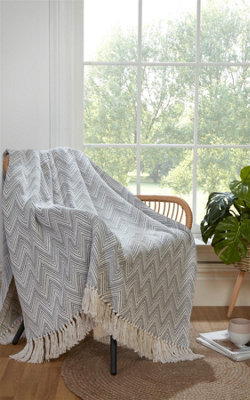 Portfolio Home Chester Herringbone Grey Throw 228X250Cm from B&Q