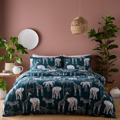 Portfolio Home Wild Safari Teal Duvet Cover Set Double Bedding Set from B&Q