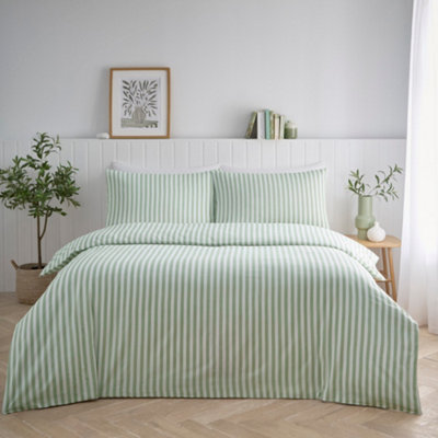 Portfolio Home Pencil Stripe Geometric Sage Green King Soft Easy Care Bed Linen Bedding Duvet Cover Quilt Set With Pillow Cases from B&Q