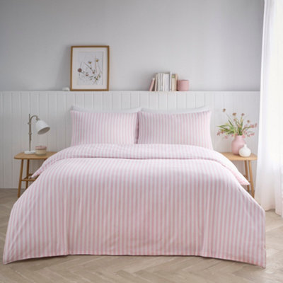 Portfolio Home Pencil Stripe Geometric Pink King Soft Easy Care Bed Linen Bedding Duvet Cover Quilt Set With Pillow Cases from B&Q