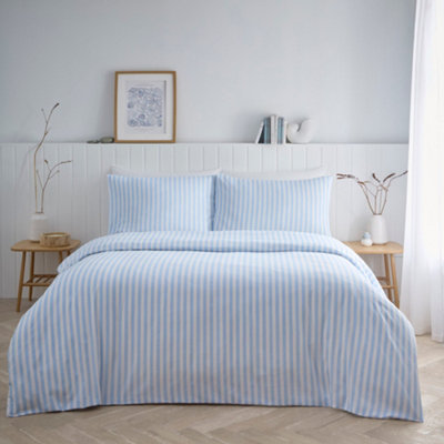 Portfolio Home Pencil Stripe Geometric Blue Double Soft Easy Care Bed Linen Bedding Duvet Cover Quilt Set With Pillow Case from B&Q