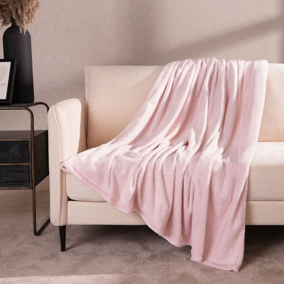 Ohs Ultra Soft Blanket Throw Warm Flannel FleeceBlush120 X 150 Cm from B&Q
