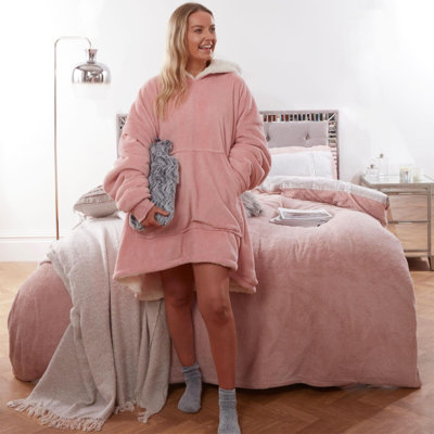 Ohs Hoodie Blanket Ultra Plush Wearable Sherpa OversizeBlush from B&Q