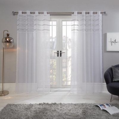 Ohs Pair Of Diamante Voile Net Curtain Eyelet TopWhite55" X 87 from B&Q