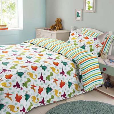Ohs Dinosaur Duvet Cover With Pillowcase Bedding SetGreenJunior/cot from B&Q