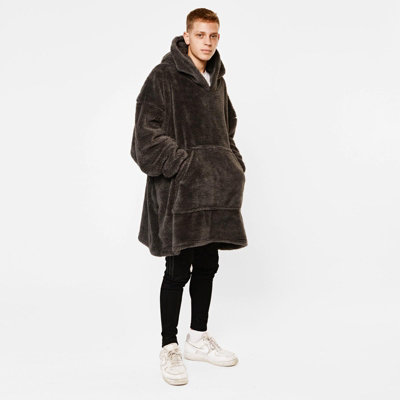 B&Q -  Teddy Fleece Hoodie Blanket Oversized SweatshirtCharcoalAdults