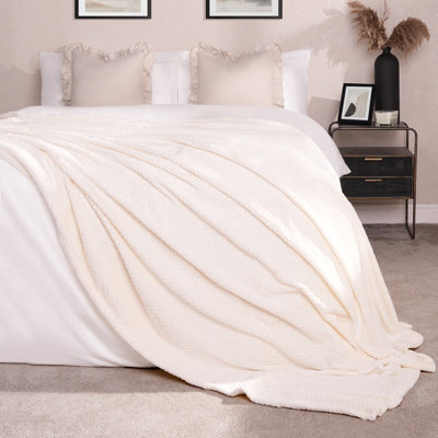 OHS Luxury Large Waffle Honeycomb Mink Warm Throw from B&Q