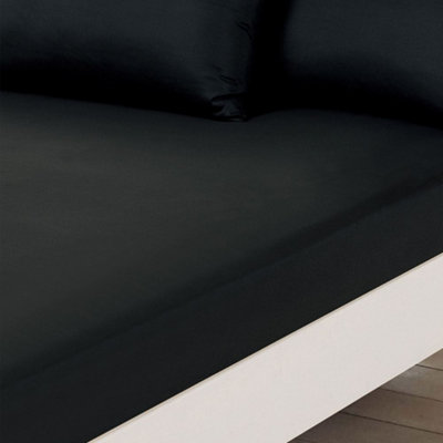 OHS Plain Dye Bed Fitted Sheet Super Soft Non Iron MicrofibreBlackDouble from B&Q