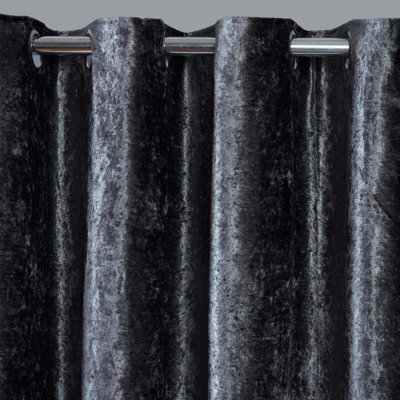 Sienna Crushed Velvet Eyelet Pair Of Fully Lined Curtains - Charcoal 66" X 72" Grey