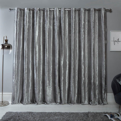 Ohs Crushed Velvet Eyelet Ring Top Pair Of Fully Lined CurtainsSilver 46" X 54" from B&Q
