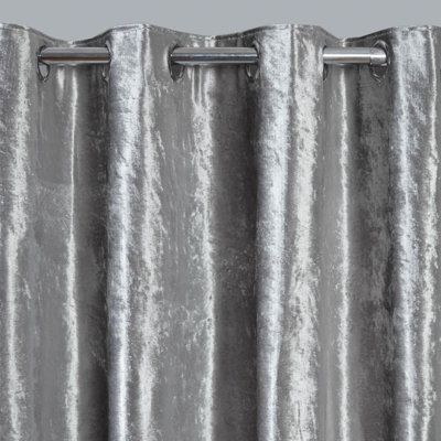 Ohs Crushed Velvet Eyelet Ring Top Pair Of Fully Lined CurtainsSilver 66" X 90" from B&Q